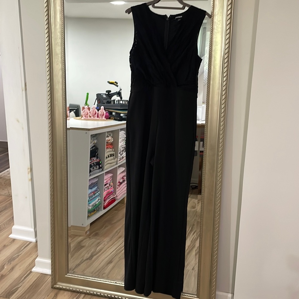 Black Laced Express Wide Leg Jumpsuit, Size Medium